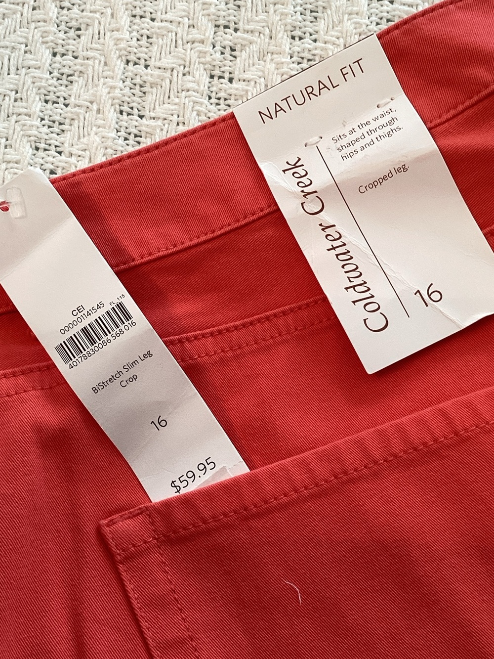 NWT Coldwater Creek Coral Crop Chinos Size 16 - Picture 2 of 4
